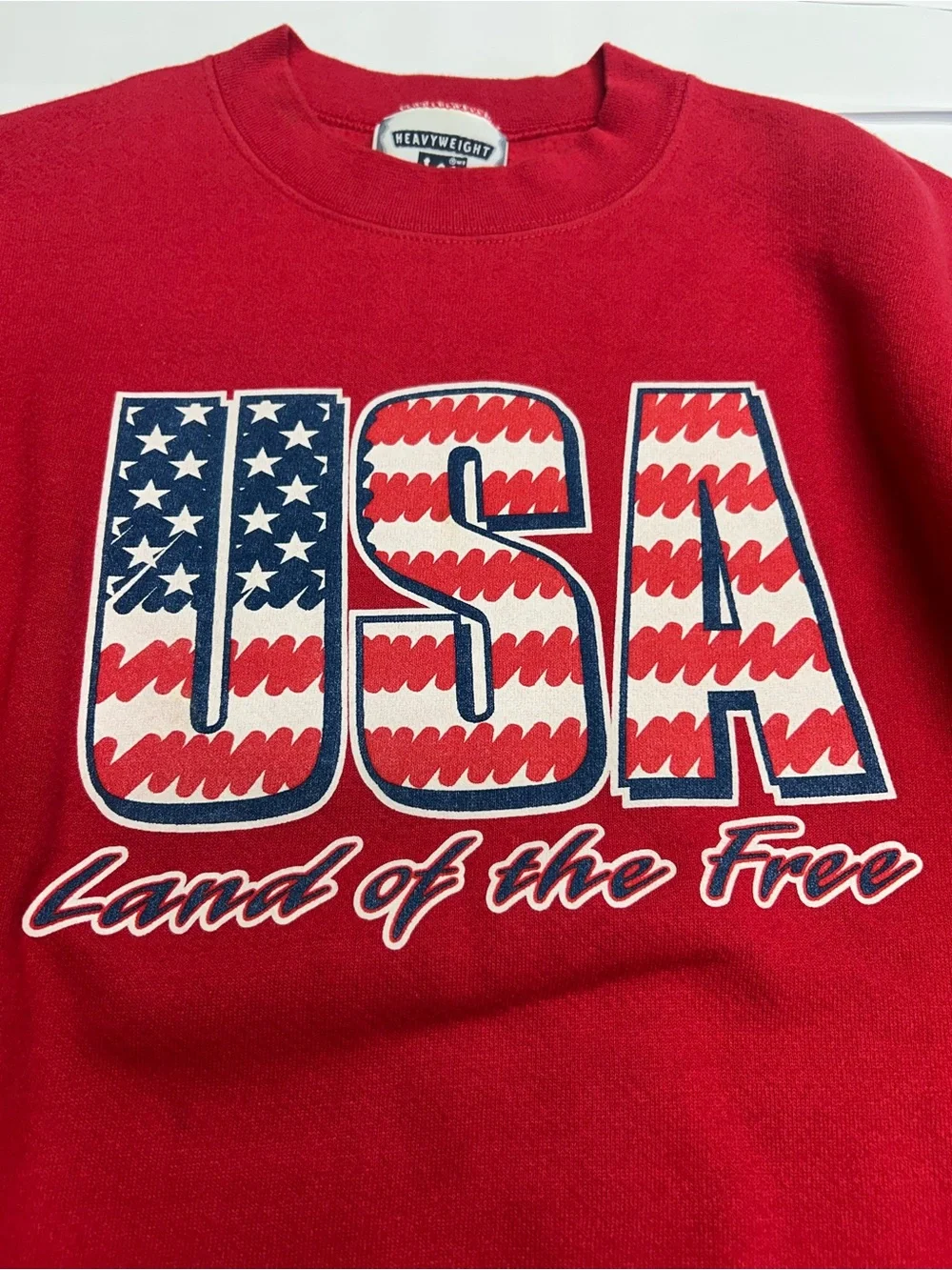 Vintage Lee Heavyweight USA Land of the Free Red Crewneck Sweatshirt Men Size S